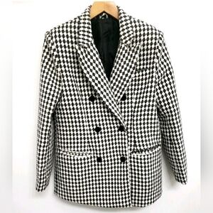 Nasty Gal Black and White Double Breasted Oversize Blazer Sz 2